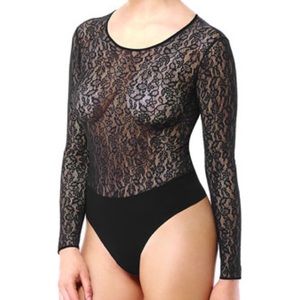 Commando Black Lace Bodysuit Black Small Thong